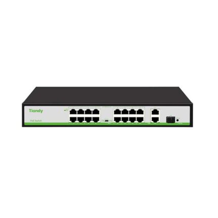 Tiandy TC-P3S019 Spec:H/1621/AT/180 Неуправляемый РоЕ коммутатор, 19 портов (16 РоЕ RJ-45 х100Мбит/с + 2 Uplink RJ-45 х1Гбит/с + 1 Uplink SFP х1Гбит/с)
