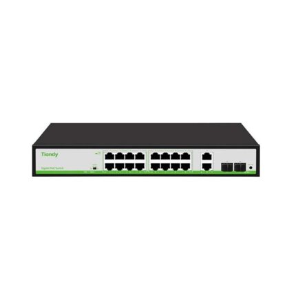 Tiandy TC-P3S020 Spec:G/1622/AT/180 Неуправляемый РоЕ коммутатор, 20 портов (16 РоЕ RJ-45 х1Гбит/с + 2 Uplink RJ-45 х1Гбит/с + 2 Uplink SFP х1Гбит/с)