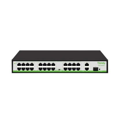 Tiandy TC-P3S027 Spec:H/2421/AT/260 Неуправляемый РоЕ коммутатор, 27 портов (24 РоЕ RJ-45 х100Мбит/с + 2 Uplink RJ-45 х1Гбит/с + 1 Uplink SFP х1Гбит/с)