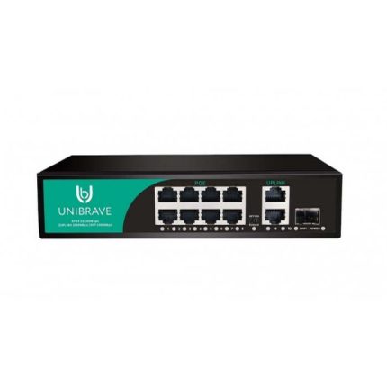 Unibrave UB-SW-8F2G1SFP-120 Base Неуправляемый коммутатор Unibrave с поддержкой PoE на 8 портов, 2 Uplink 1000 Мбит/с, 1 SFP