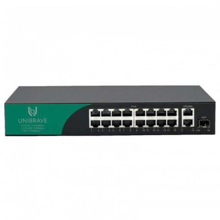 Unibrave UB-SW-16F2G1SFP-200 Base Неуправляемый коммутатор Unibrave с поддержкой PoE на 16 портов, 2 Uplink 1000 Мбит/c и 1 SFP (200 Вт)