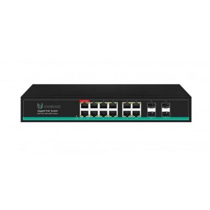 Unibrave UB-SW-8G4G4SFP-150 Pro Гигабитный неуправляемый коммутатор Unibrave с поддержкой PoE на 8 портов, 4Uplink, 4SFP-портами (150 Вт)