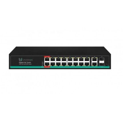 Unibrave UB-SW-16G2G2SFP-300 Pro Гигабитный неуправляемый коммутатор Unibrave с поддержкой PoE на 16 портов, 2Uplink, 2SFP-портами (300 Вт)